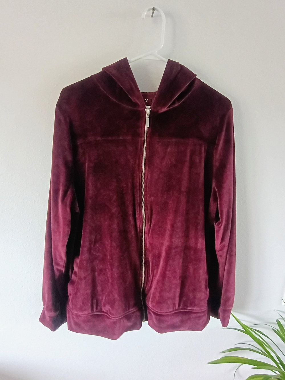 LIVI Lane Bryant 14/16 Burgundy Velour Zip Up Hoodie Jacket Hooded Soft Plush
